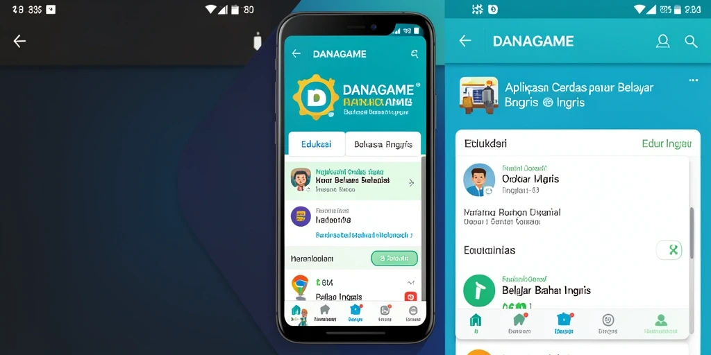 Antarmuka aplikasi DANAGAME saat belajar bahasa Inggris yang interaktif.