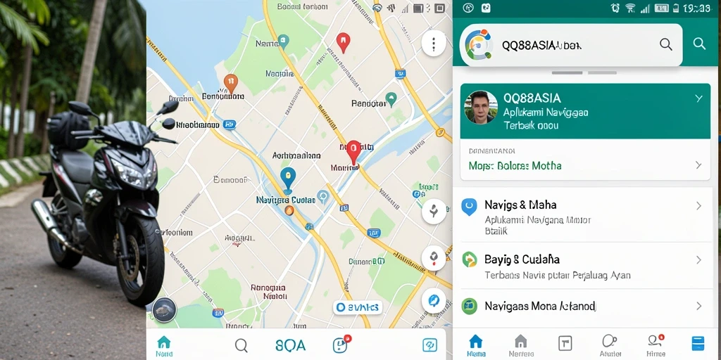 Screenshot aplikasi QQ88ASIA yang menunjukkan antarmuka navigasi motor.